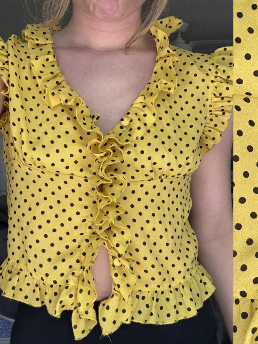 Realisation Par Yellow and Black Polka Dot Ruffle Blouse